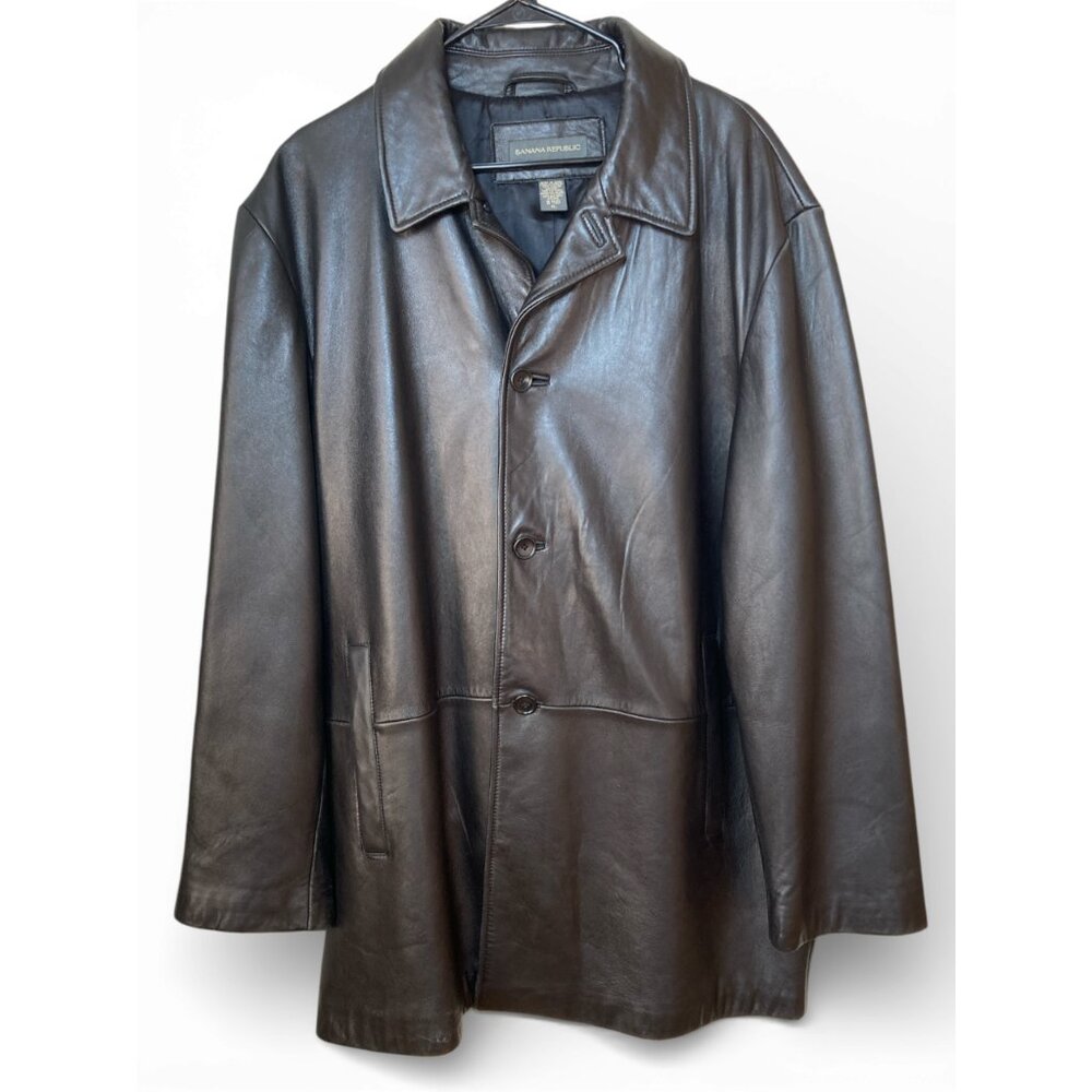 BANANA REPUBLIC BUTTERY BLACK LEATHER CARCOAT MEN'S‎ LUXURY JACKET XL CLASSIC